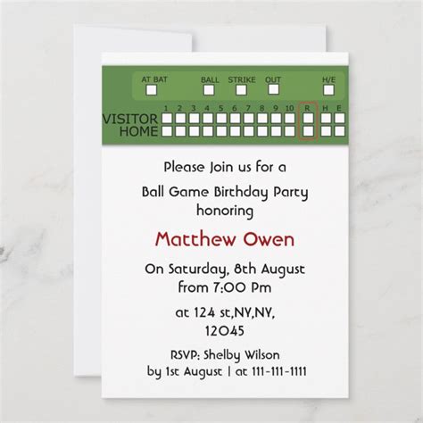 Baseball Game Scoreboard Birthday Party Invitation Zazzle