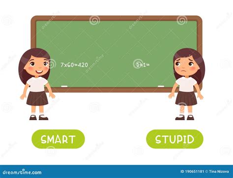 Antonyms Concept Stiupid And Smart Educational Flash Card With A Sad