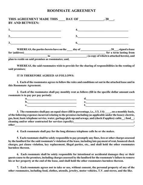 Roommate Agreement Form Fill Out Printable PDF Forms Online