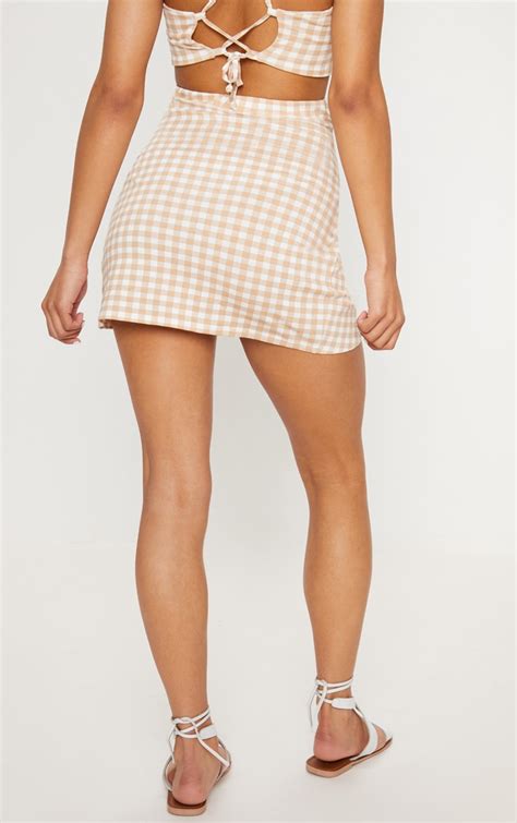 Nude Gingham Tie Front Mini Skirt Prettylittlething