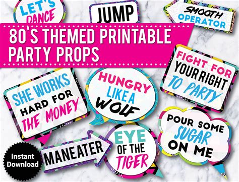 30 80s Party Photo Booth Props Signs Printable