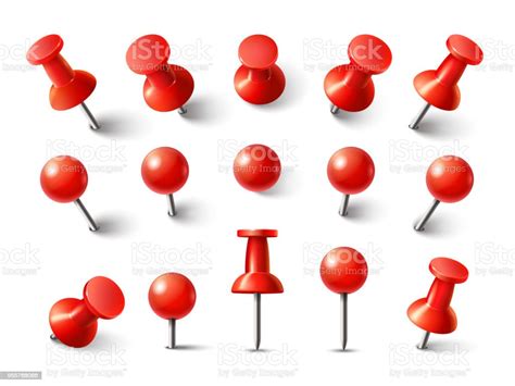 Red Pushpin Top View Thumbtack For Note Attach Collection Realistic 3d