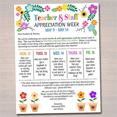 Floral Bloom Theme Teacher Appreciation Printable Invite Tidylady