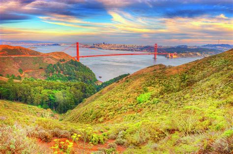 Marin Headlands And Golden Gate Bridge By Mitchell Funk