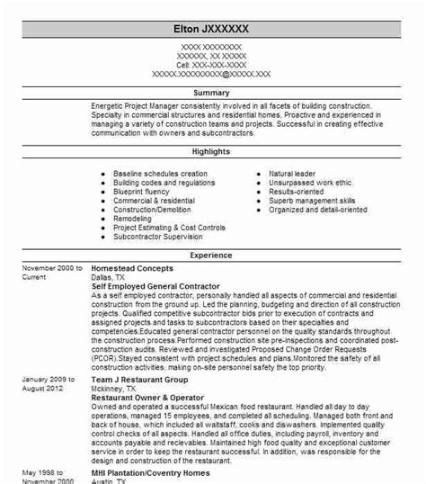 Create an original cv that highlights your skills and knowledge thanks to our. Self Employed Contractor Resume Example Self Employed ...
