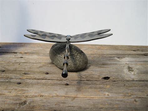 Metal Dragonfly Art Mounted On Natural Stone Tabletop Shelf Etsy