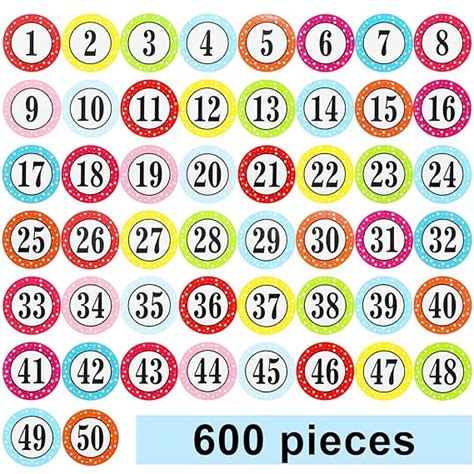 Colorful Numbers Stickers Round Number Labels 1 50 Self Adhesive Star
