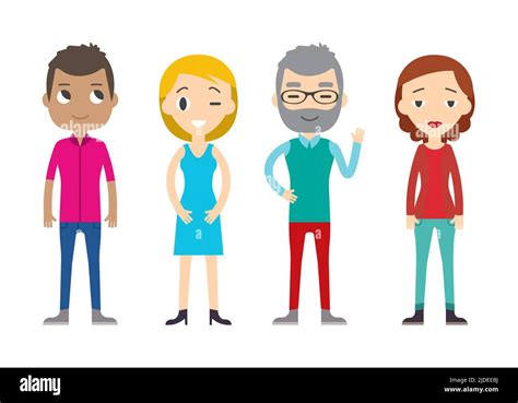Diverse Vector People Set Men And Women Different Poses Flat Cartoon