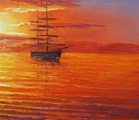 Big Ship Painting Sunset Painting Canvas Painting Original Painting Silvia Home Craft