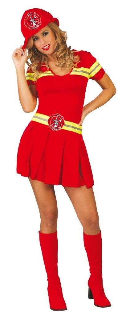 Ladies Sexy Red Firefighter Fireman Firewoman Fancy Dress Costume
