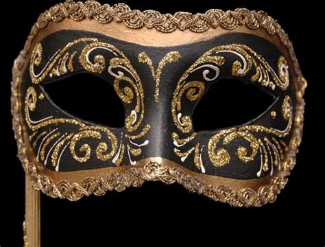 Fancy Venetian Stick Mask Colombina Black And Gold Mask Venetian