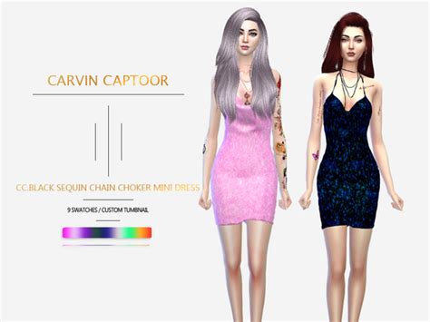 Black Sequin Chain Choker Mini Dress By Carvin Captoor At Tsr Sims 4