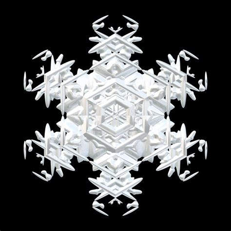 Illustration Of White Symmetrical Snowflake Isolated On Black Stock