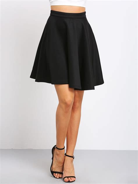 Shop Black High Waist Flare Skirt Online Shein Offers Black High Waist Flare Skirt And More To