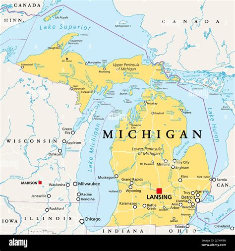 Michigan Mi Mappa Politica Con La Capitale Lansing E Larea