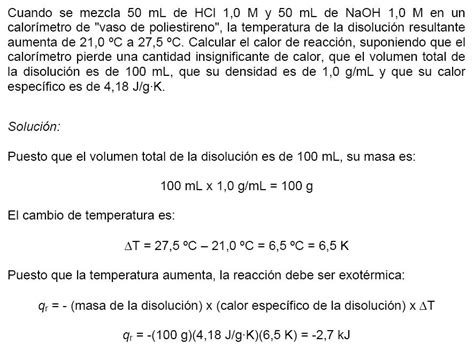 Guia FQI Termoquimica Ejercicios Calores De Reaccion Y Calorimetria