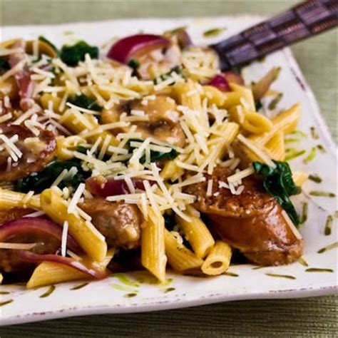 How to make pasta with italian sausage, mushrooms, and spinach: Recipe for Penne Pasta with Spicy Italian Sausage ...