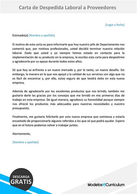 Carta De Despedida Laboral A Proveedores Ejemplo Gratis