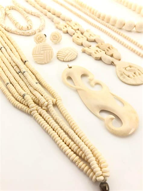 Lot 9pc Hand Carved Bone And Ivory Jewelry