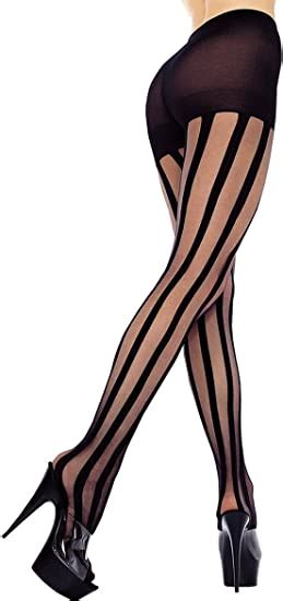 Amazon Com Music Legs Sheer Pantyhose With Stripes Black One Size Fits Most Vertical Stripe
