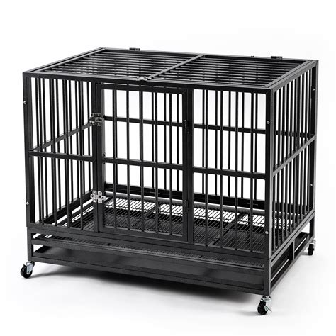 Ainfox 42heavy Duty Metal Dog Cage Crate Kennel Carbon With Tray For