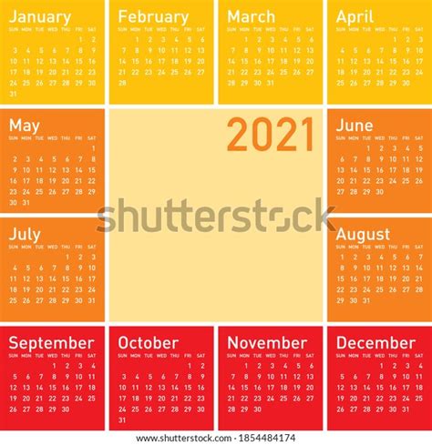 Orange Calendar Year 2021 Vector Format Stock Vector Royalty Free