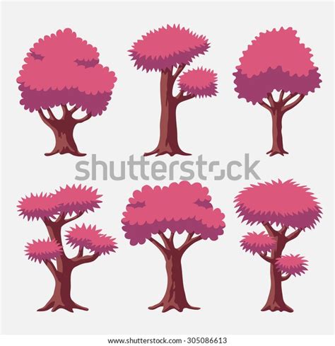 Cartoon Vector Pink Trees Stock Vector Royalty Free 305086613