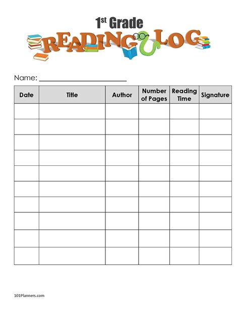 First Grade Reading Log Homework 2022 Reading Log Printable