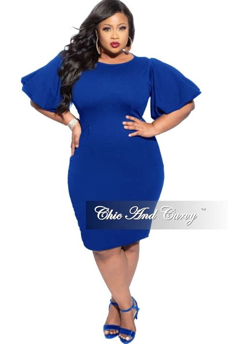 New Plus Size Bodycon Dress With Puffy Sleeves In Royal Blue Shopperboard