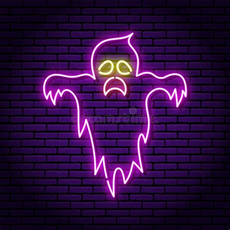 Ghost Purple Neon Sign Against The Background Of A Brick Wall Eyes