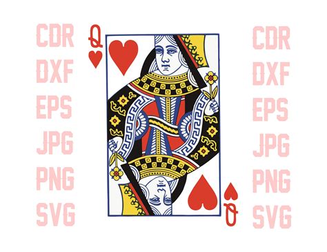 Queen Of Hearts Svg Printable Design Instant Download Playing Cards