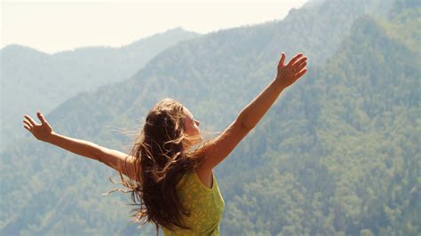 Woman Enjoying Scenic View From Mountain Top Stock Footage Sbv