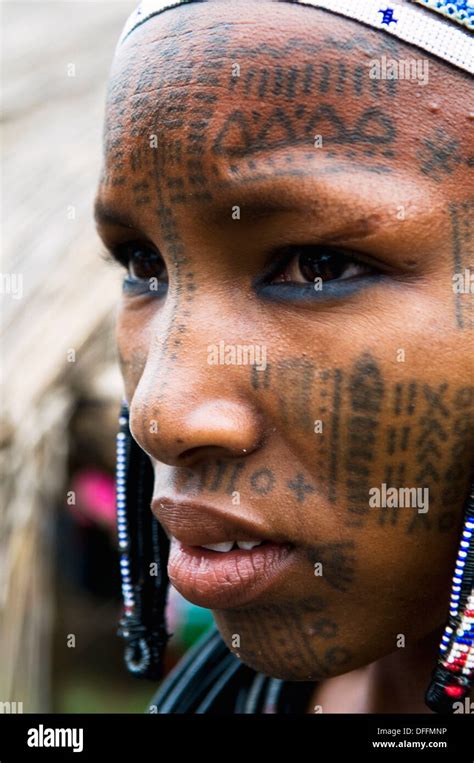 A Beautiful Peul Fulani Girl Covered With Facial Tattoos In The Benin