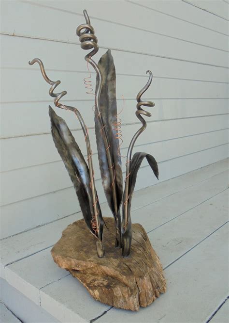 Artisan Ooak Hand Forged Metal Cattail Sculpture