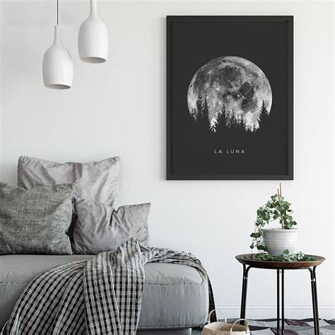 Full Moon Poster Wall Art Black White Moon Phases Prints Solar System