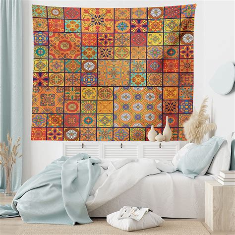 Amazon Com Ambesonne Moroccan Tapestry Group Of Moroccan Geometric