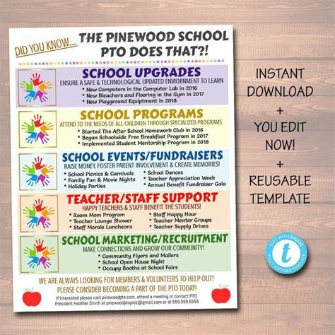 Pto Pta Flyer Printable Handout School Year Fundraiser Event Meeting