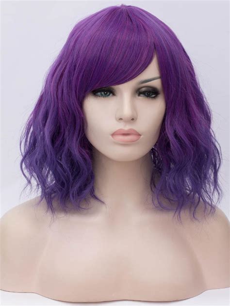 Ombre Purple To Dark Purple Non Lace Wefted Cap Wig Synthetic Wigs