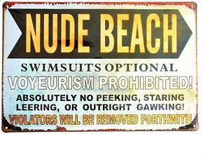 Funny Nude Beach Warning Sign Metal Tin Plaque Wall Decor Ebay My Xxx
