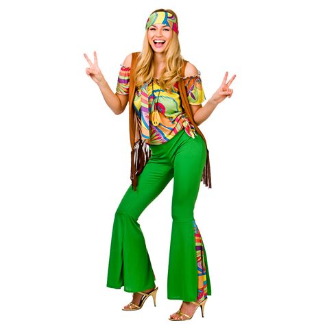 Ladies Womens Hippie Hippy Fancy Dress Costume 60s 70s Groovy Flower Power Outfi