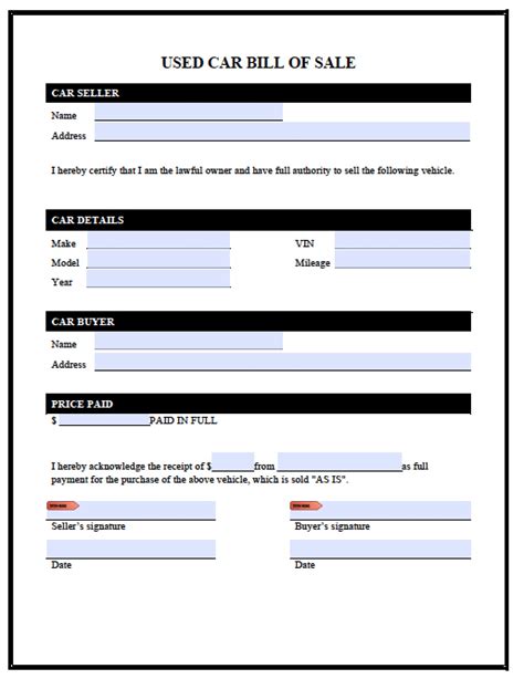 Write down the sale price and how you agreed to be paid. used-car-bill-of-sale-template - wikiDownload wikiDownload