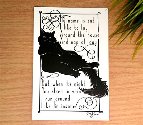 Funny Cat Poem Postcards / Funny Black Cat Cards / Ilikthebred | Etsy