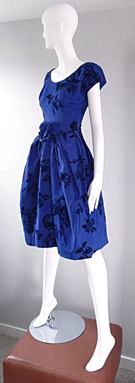 Sensational 1950s Demi Couture Royal Blue Silk Flower Abstract 50s