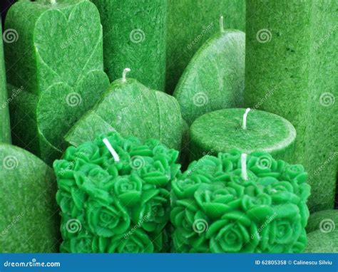 Green Decorative Candles Stock Photo Image Of Grouping 62805358