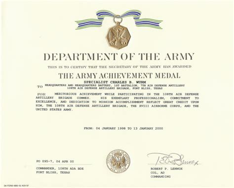 Army Achievement Medal Certificate Template States Army In Army
