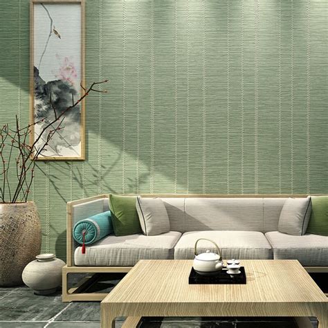 Modern Chinese Style Non Woven Wallpaper 3d Embossed Imitation Straw