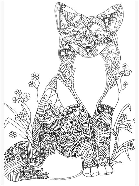 Colorable Fox Abstract Animal Art Adult Coloring Spiral Notebook For