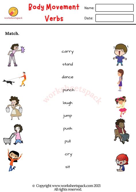 Body Movement Verbs Worksheets Printable And Online Worksheets Pack