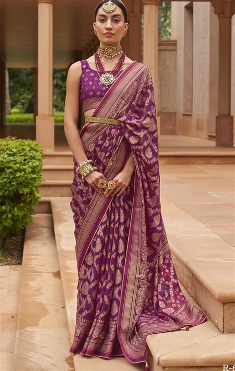 Heavy Stone Work Sarees For Wedding In Magenta Color