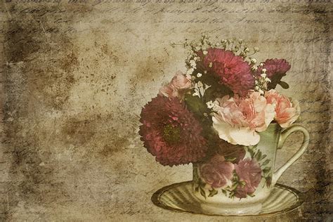Oh the balloons, i love balloons. Vintage Cup of Flowers Mixed Media by Trudy Wilkerson